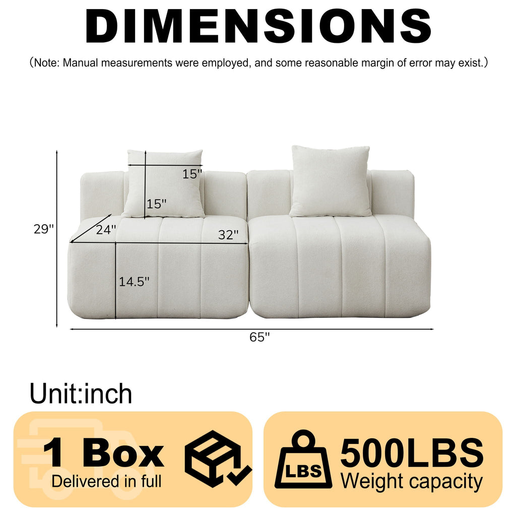 Modular Sectional Sofa with 2 Pillows – Symmetrical Design