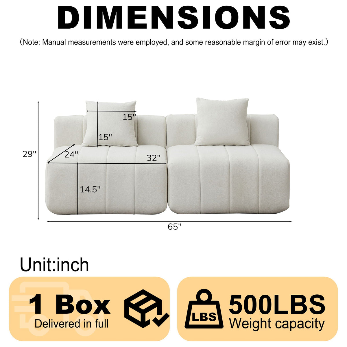 Modular Sectional Sofa with 2 Pillows – Symmetrical Design