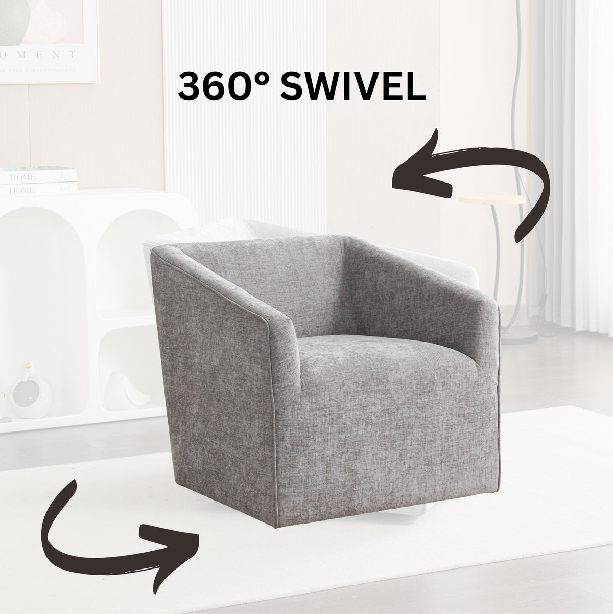 Modern Upholstered Barrel Armchair with 360° Swivel - Gray