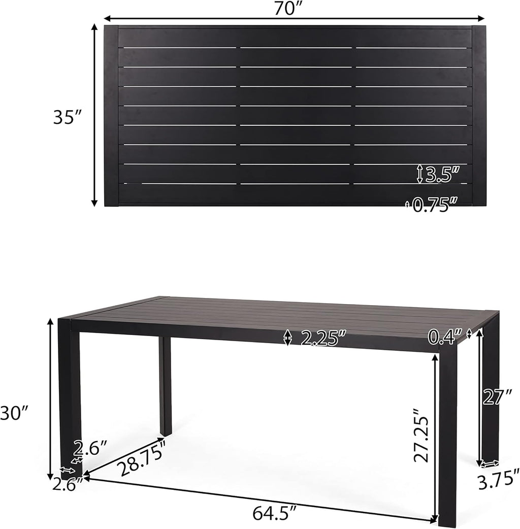 Templin Rectangle Dining Table with Sleek Aluminum Frame - Grey