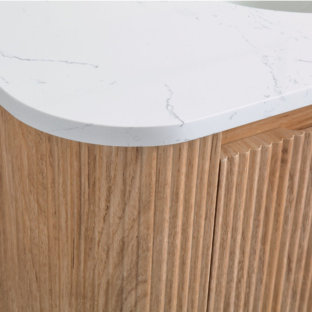 Light Brown Wall Mounted Bathroom Vanity with Sink - Curved Front