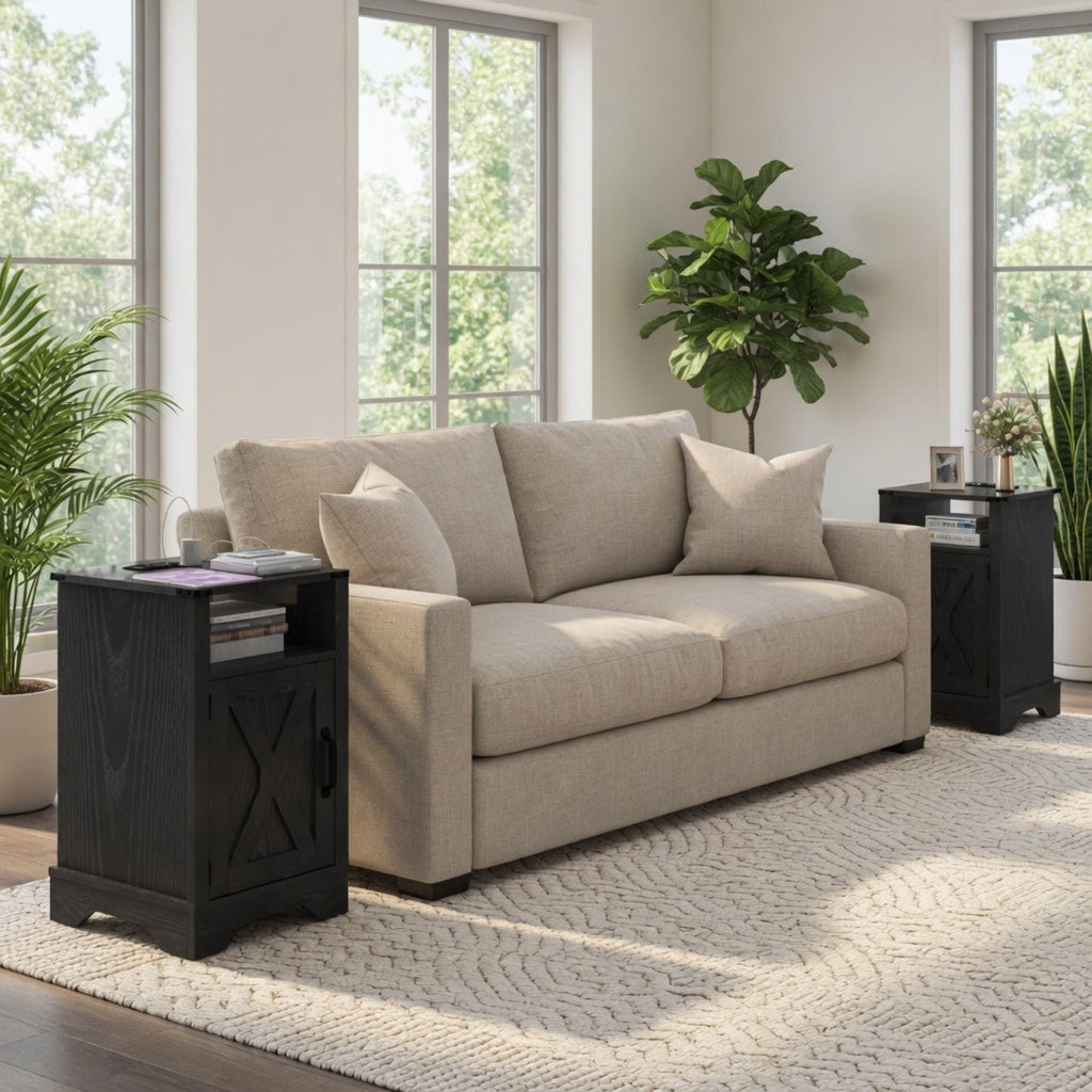 Farmhouse Nightstand with Charging Station & Storage - Multiple Colors