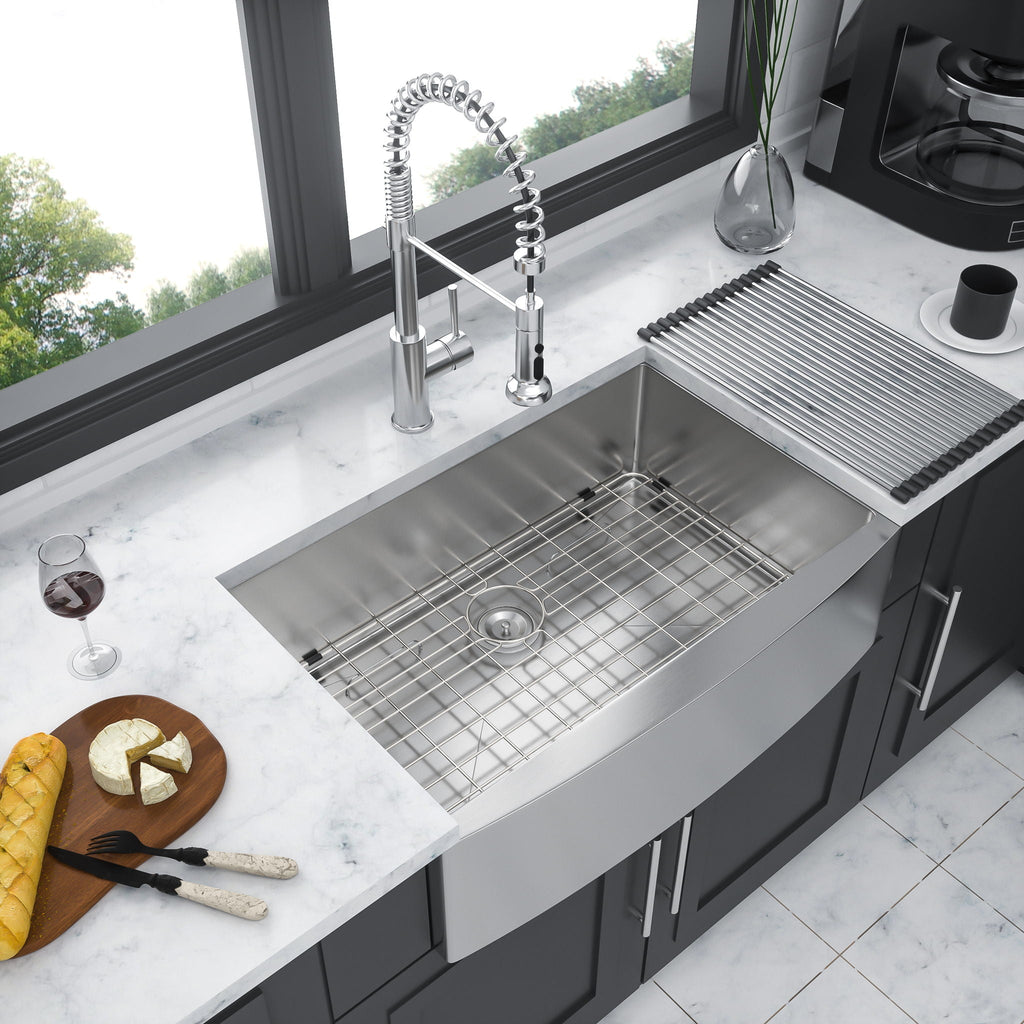 Farmhouse Kitchen Sink Stainless Steel Apron Front with Deep Single Bowl - Gray