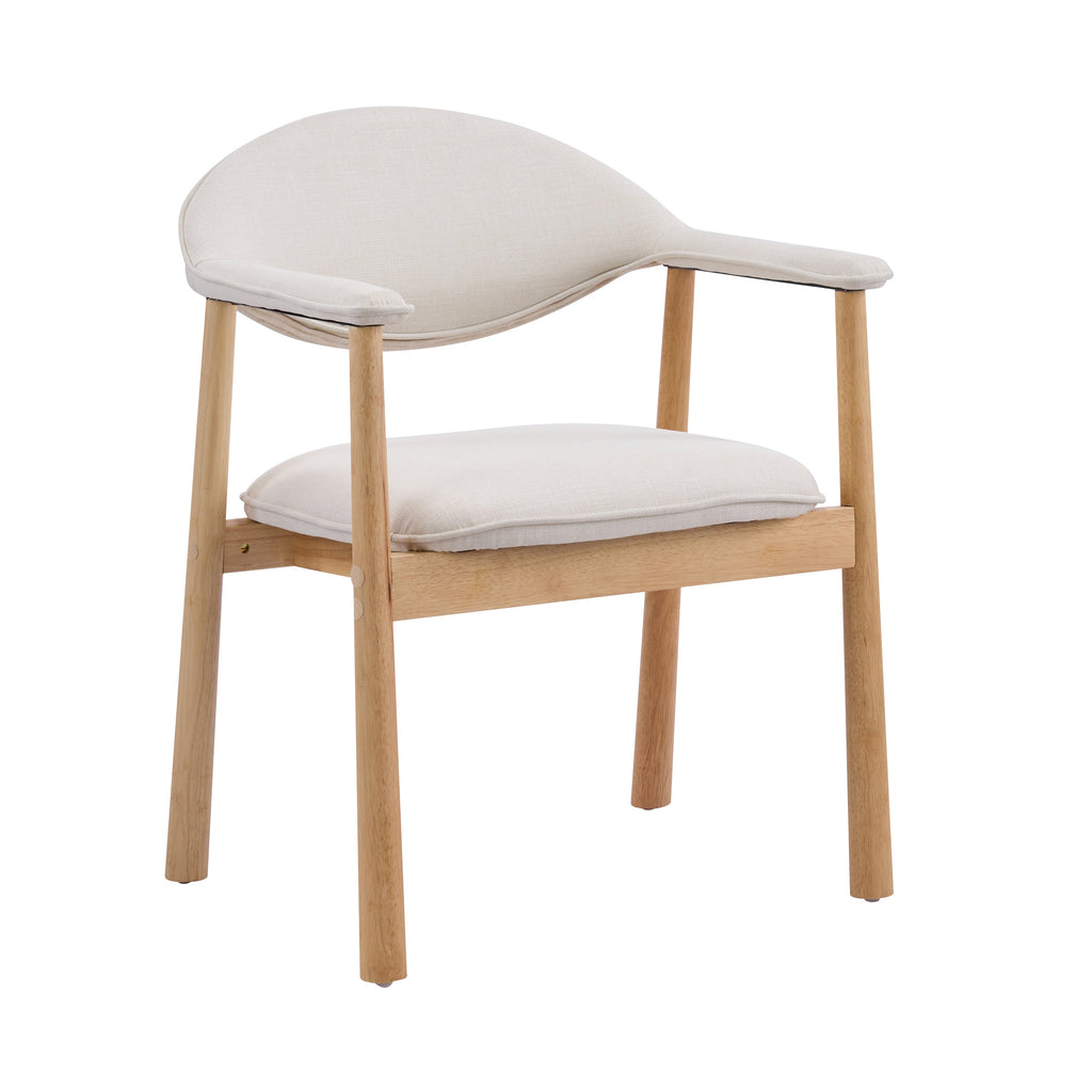 Upholstered Dining Chairs with Curved Back - Fabric and Rubber Wood - Beige or Natural