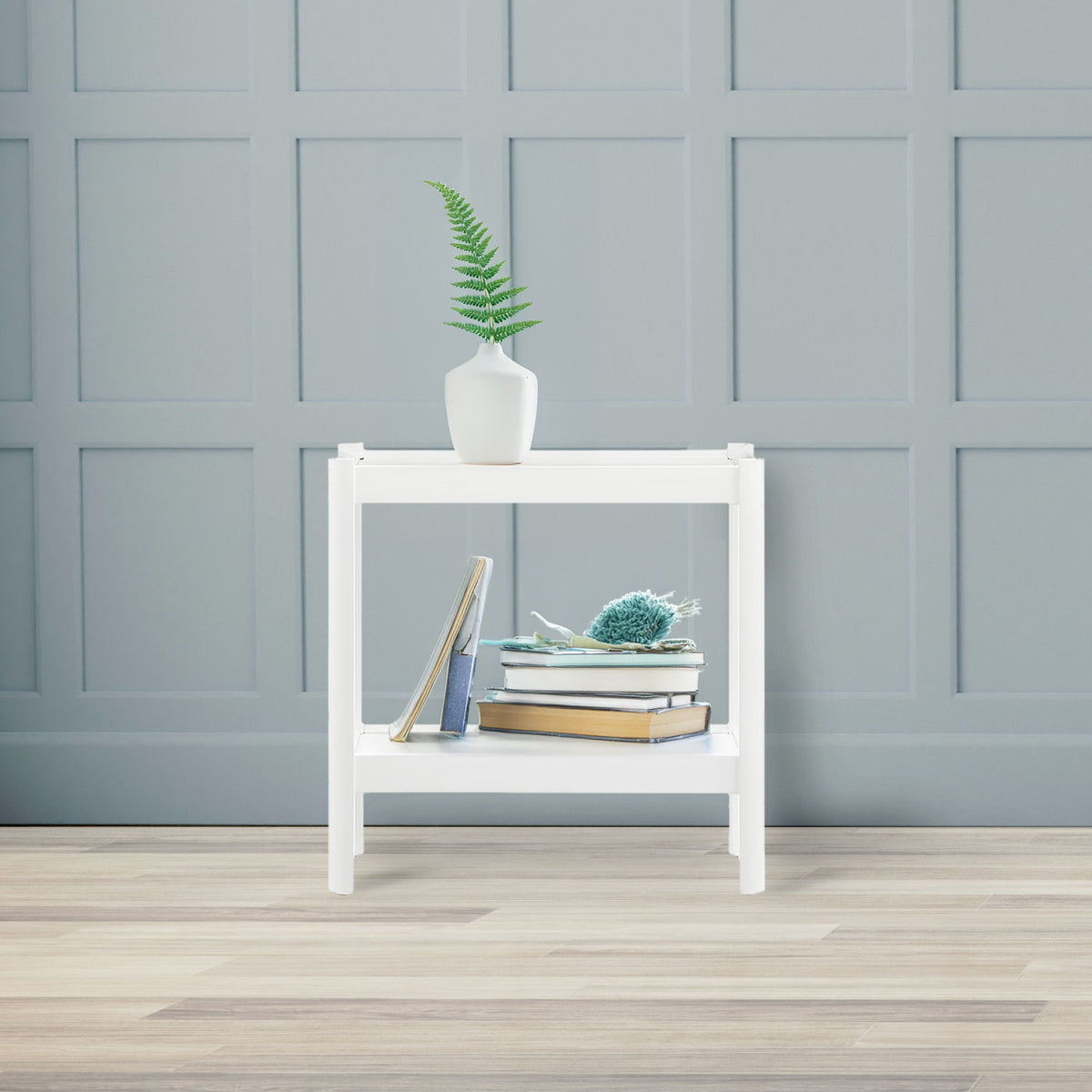 Solid Wood Nightstand with 2 Shelves - Black or White