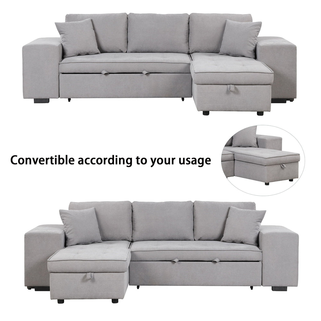 Reversible L-Shape Sleeper Sectional Sofa with Storage Chaise and 2 Stools - Multiple Colors