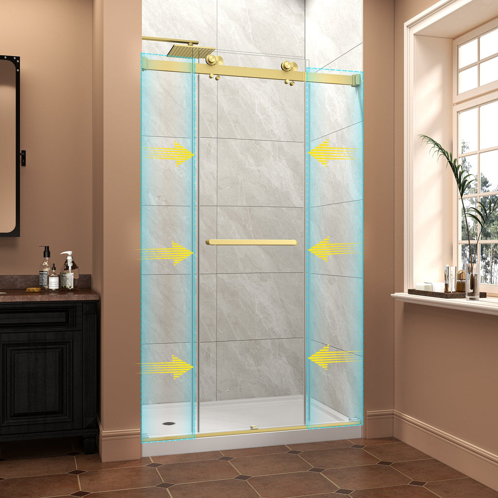 Frameless Shower Door with Tempered Glass - Brushed Gold