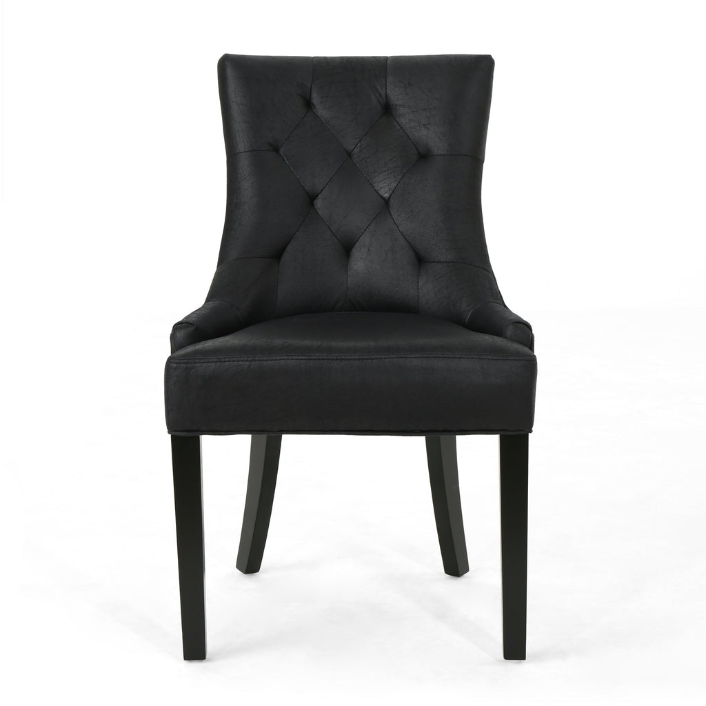 Black Microfiber Dining Chair Set of 2 with Tufted Backrest - Cheney