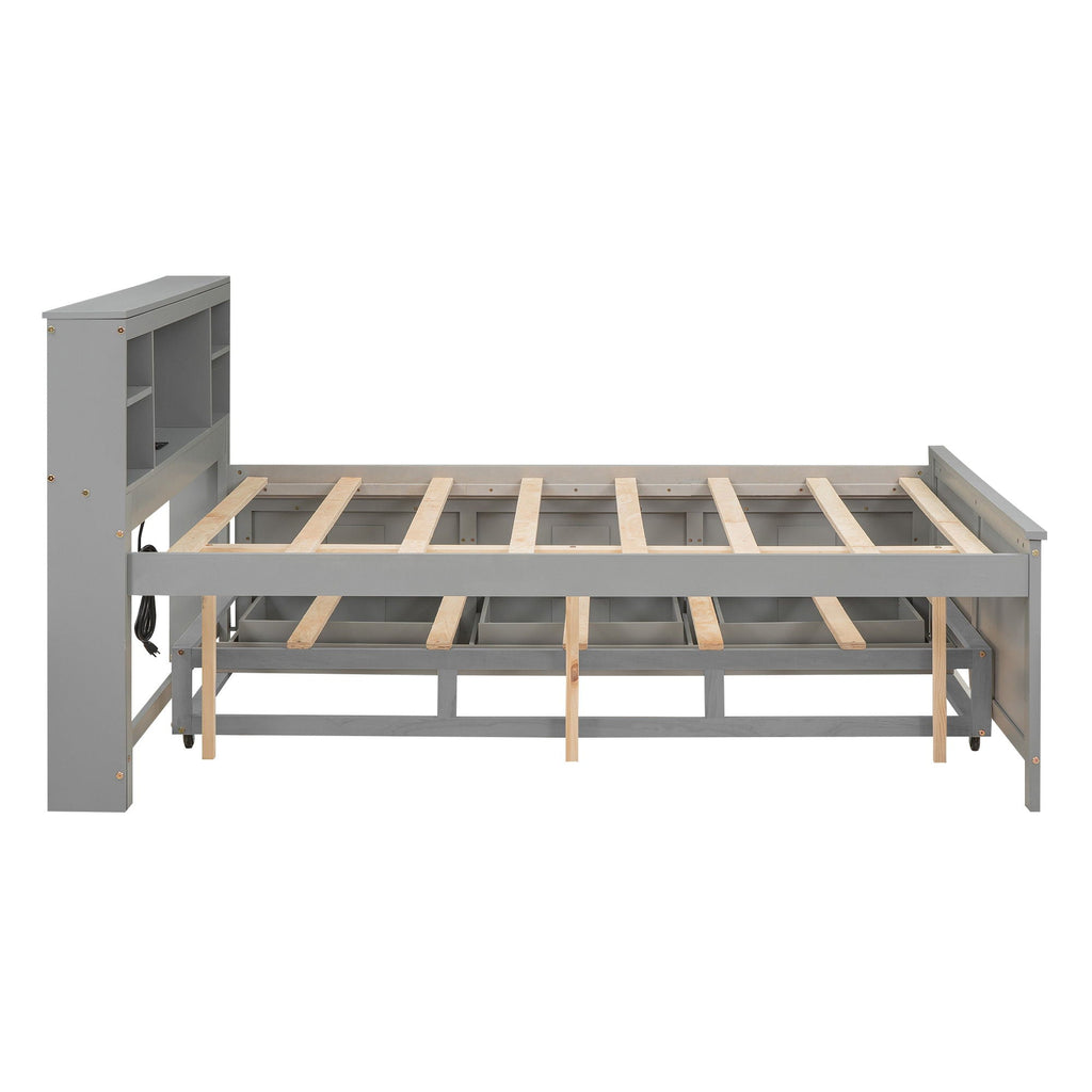 Platform Bed with Storage Headboard, USB, Trundle & 3 Drawers - Twin or Full