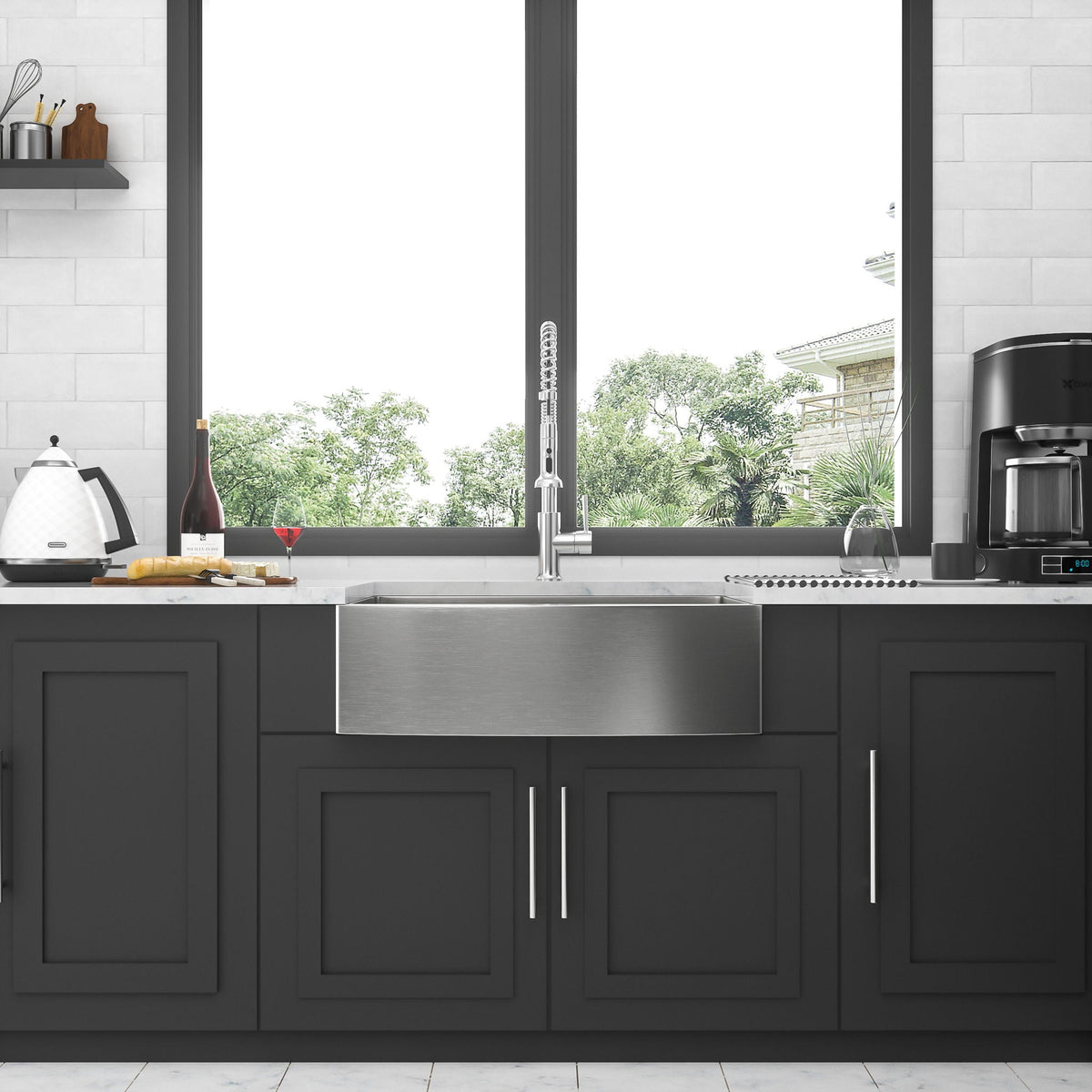 Farmhouse Kitchen Sink Stainless Steel Apron Front with Deep Single Bowl - Gray
