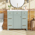 36" Green Bathroom Vanity with Ceramic Sink - Solid Wood Frame
