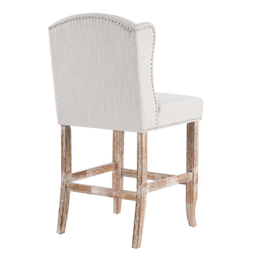 Beige Vienna Contemporary Fabric Tufted Wingback Counter Stools with 26.78'' Seat Height - Set of 2