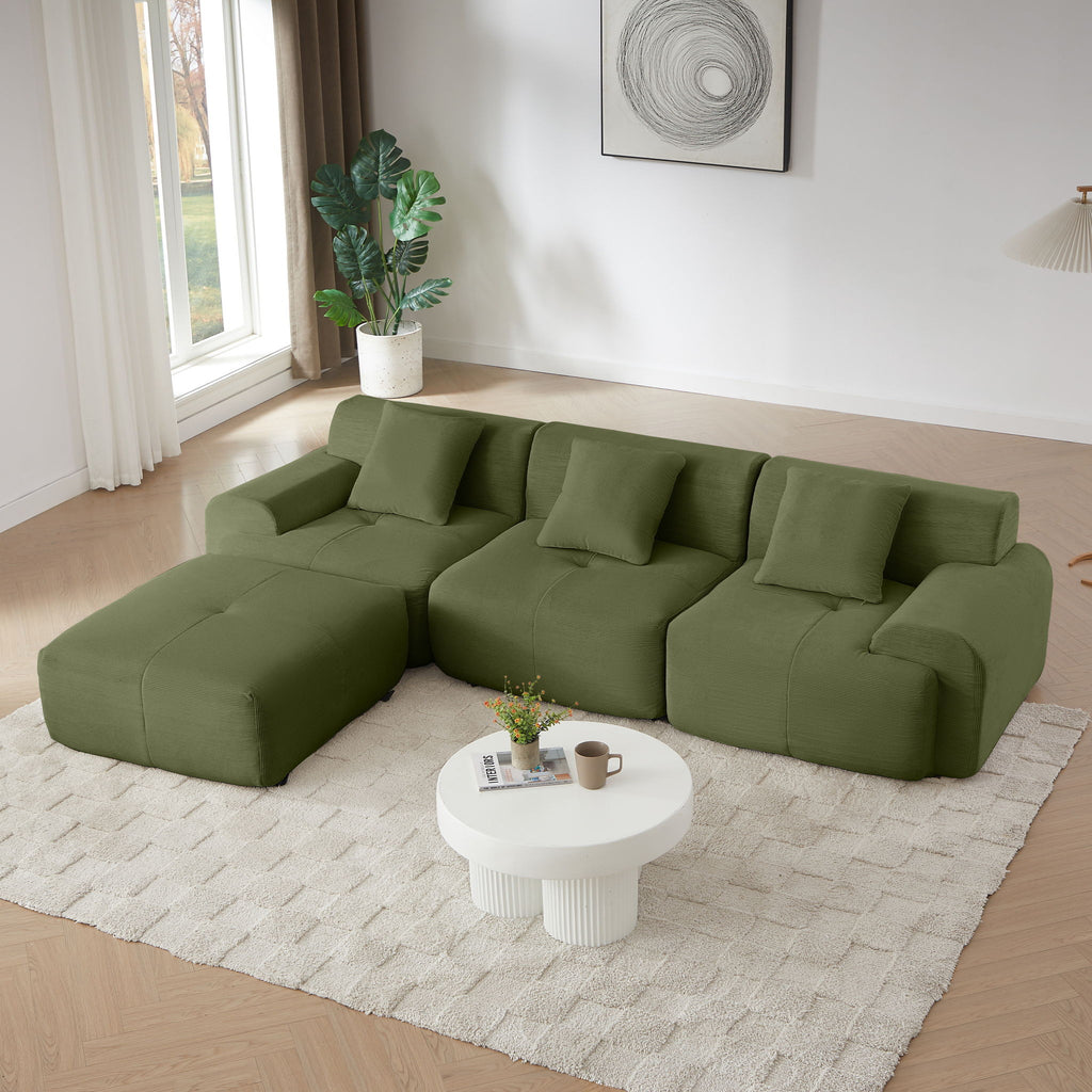 L Shaped Modular Sectional Sofa with Deep Seat and Movable Ottoman - Dark Gray or Green