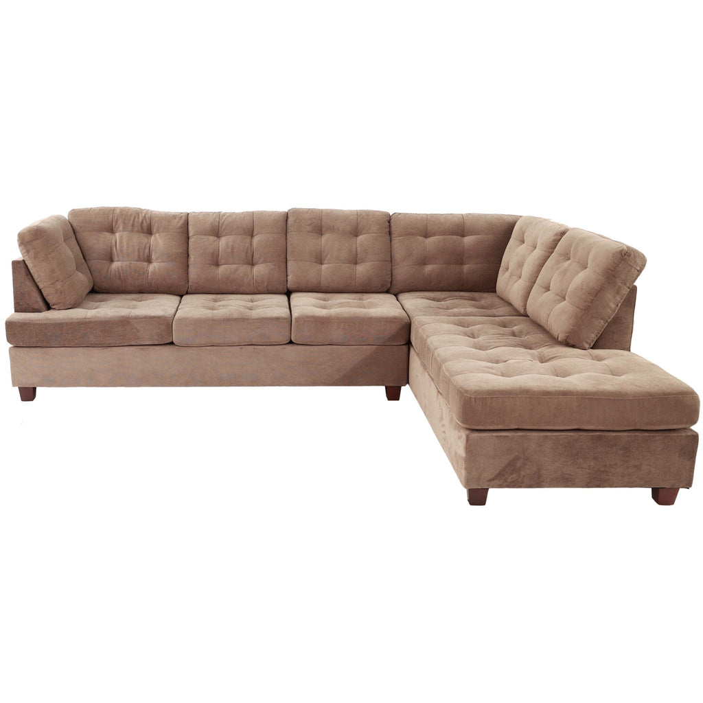 Truffle Waffle Suede Sectional Sofa with Tufted Cushions and Reversible Chaise - Neutral
