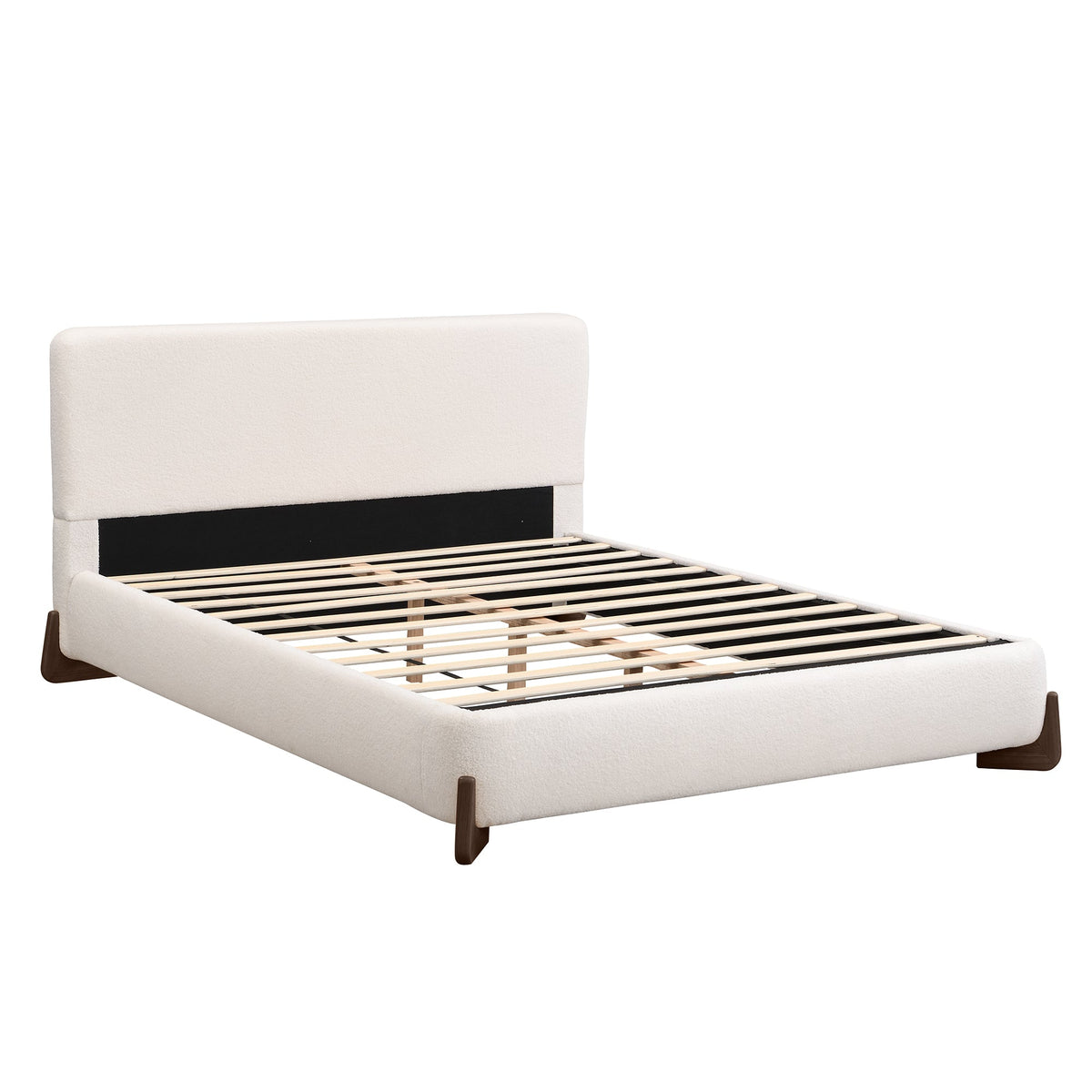 Elegant Terry Upholstered Bed with Solid Wood Legs - White
