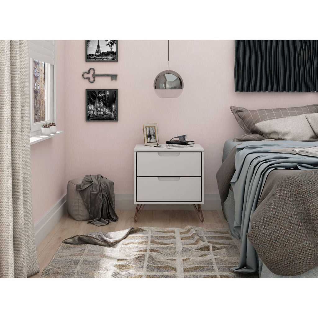 White Nightstand with 2 Drawers - Modern Storage Solution