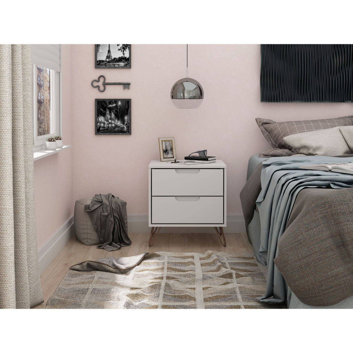White Nightstand with 2 Drawers - Modern Storage Solution