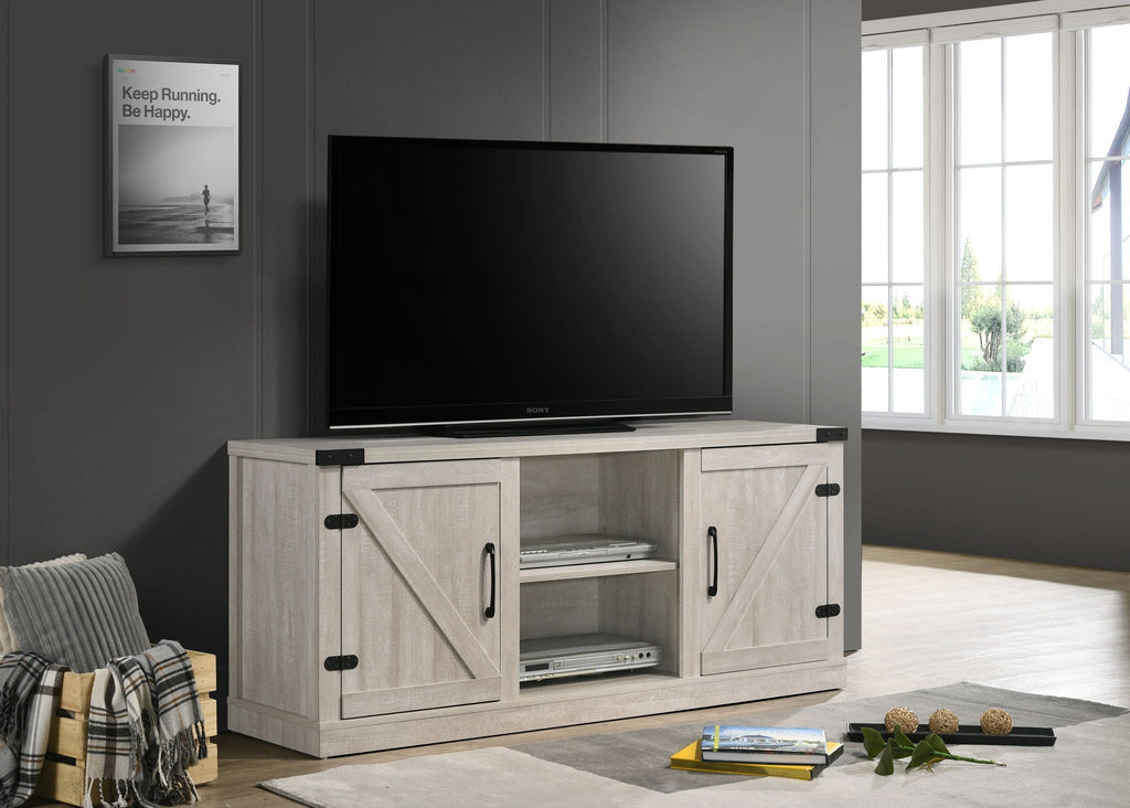 58" Wide TV Stand with Open Shelves and Cabinets - Gray