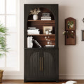 Modern Black Bookcase with Storage Cabinet - Black