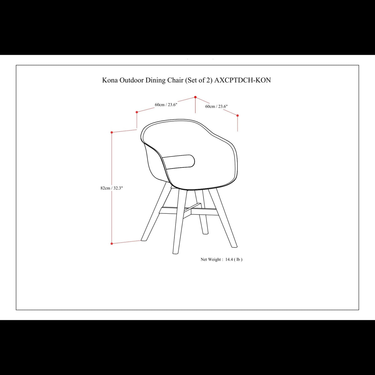 Outdoor Dining Chair Set of 2 with Solid Acacia Base - Black or Gray