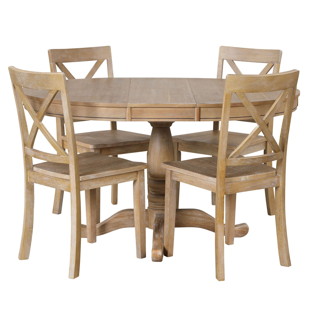 Modern Dining Table Set for 4 with Curved Back Chairs - Beige or Light Brown