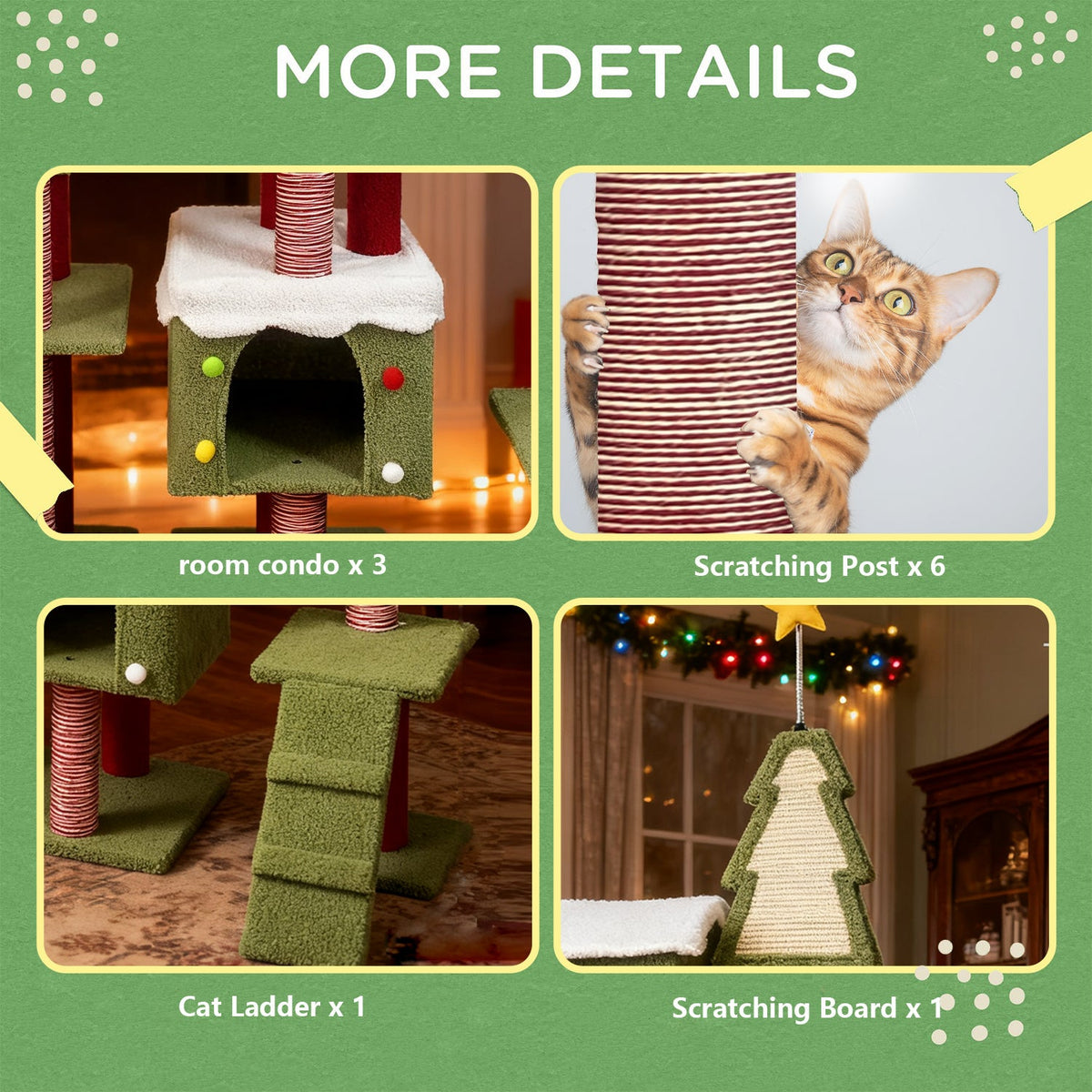 Wide Christmas Cat Tree Tower for Indoor Cats with Multi-Level Design