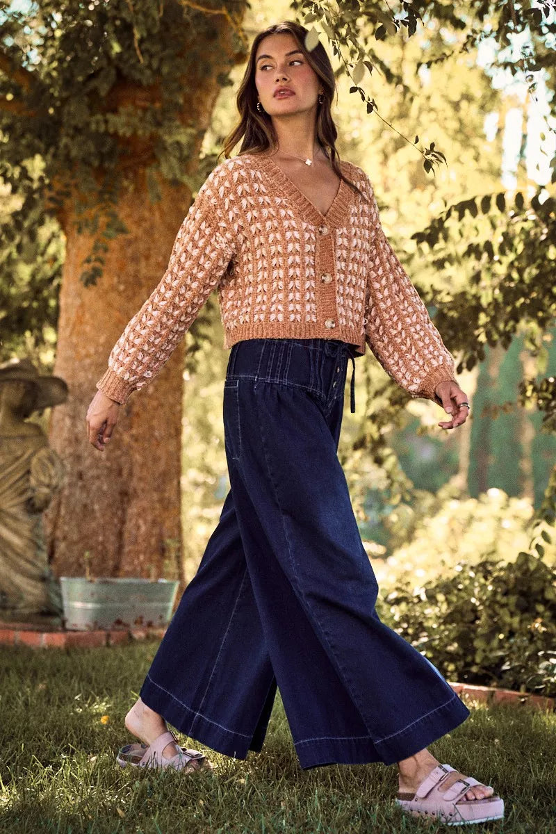 SO ME Soft Chenille Yarn Textur Button Sweater Cardigan