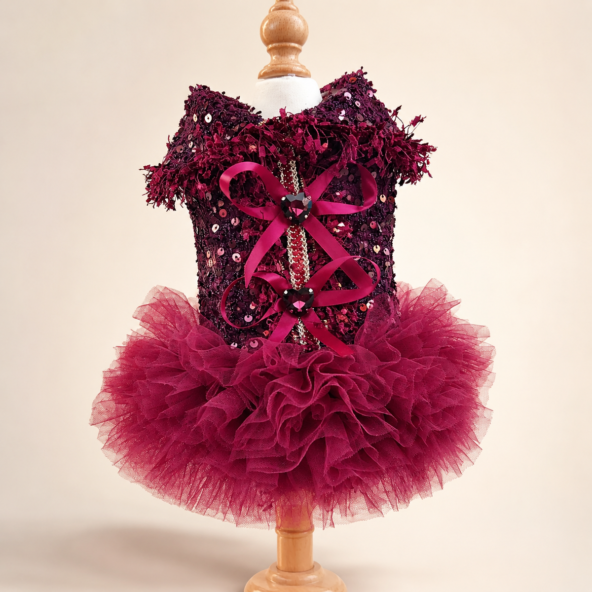 Burgundy Sequin Dog Dress with Tulle Skirt