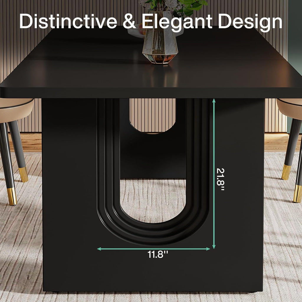 Rectangular Dining Table with Pedestal Base - Black or White