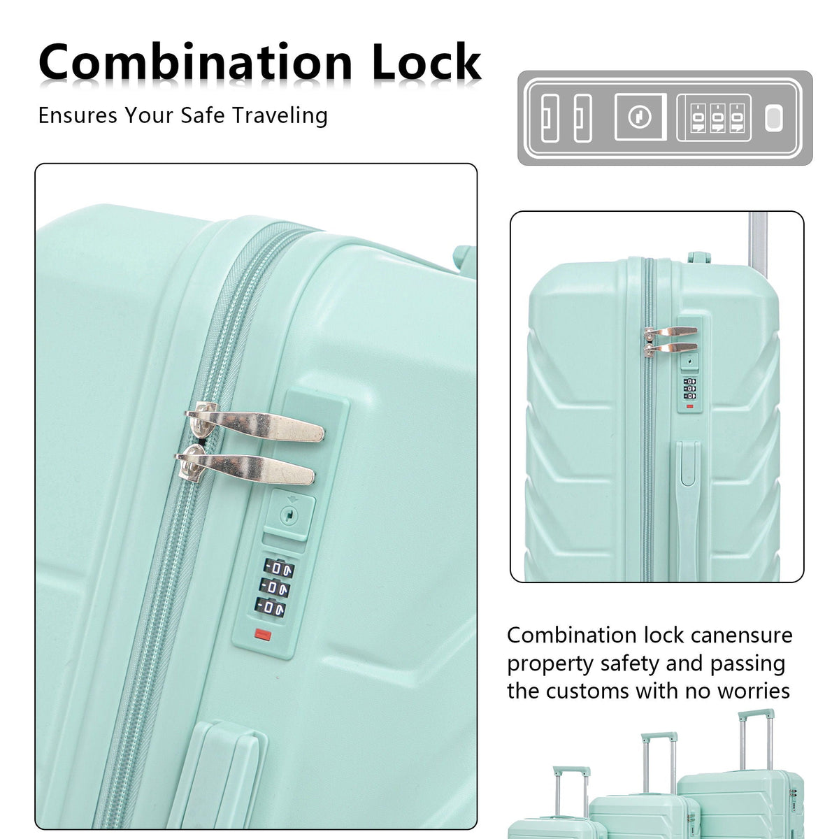 3 Pieces Set Spinner Wheel Luggage With Combination Lock