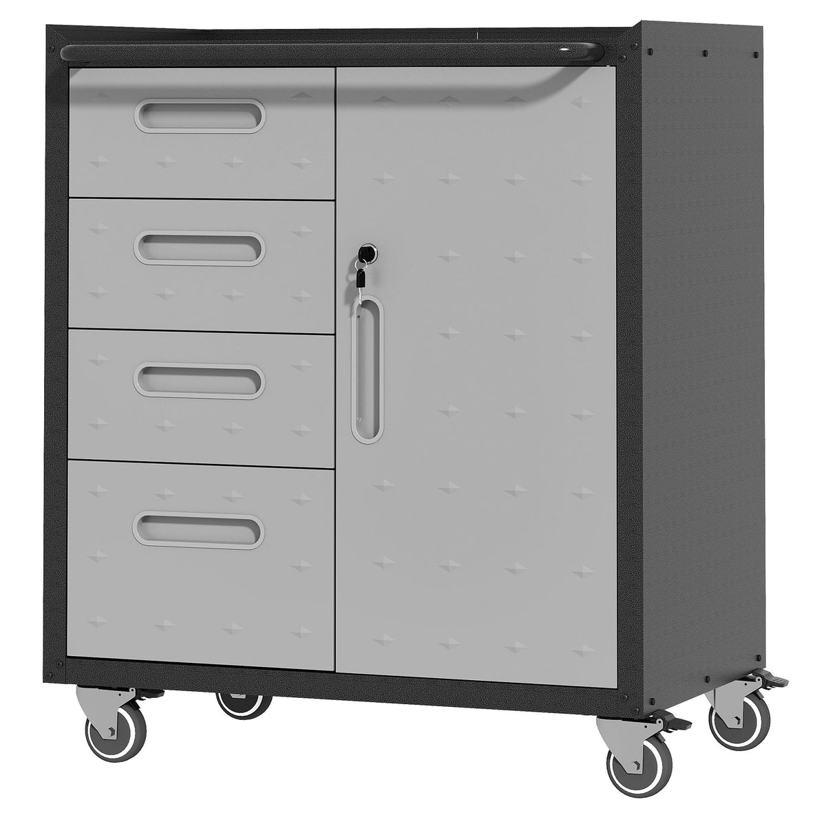 Sturdy Metal Tool Storage Cabinet with Lockable Wheels and Drawers - Gray or Black