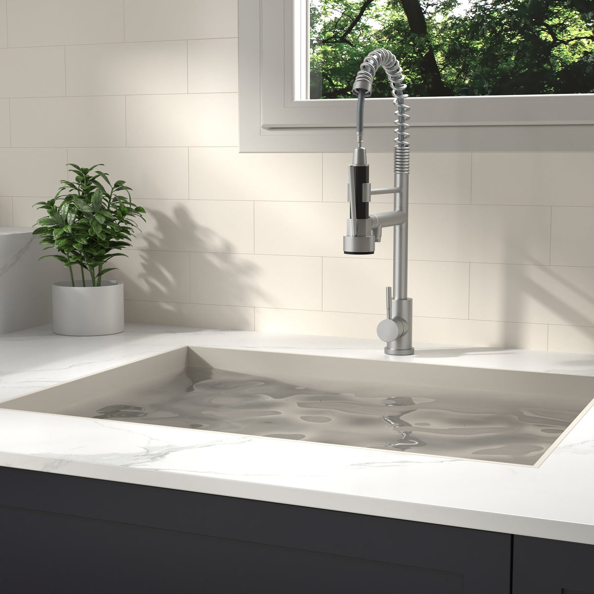 Bothwa Home CUPC Certified 19' Single Handle Kitchen Faucet ( Brushed Nickel Finish)