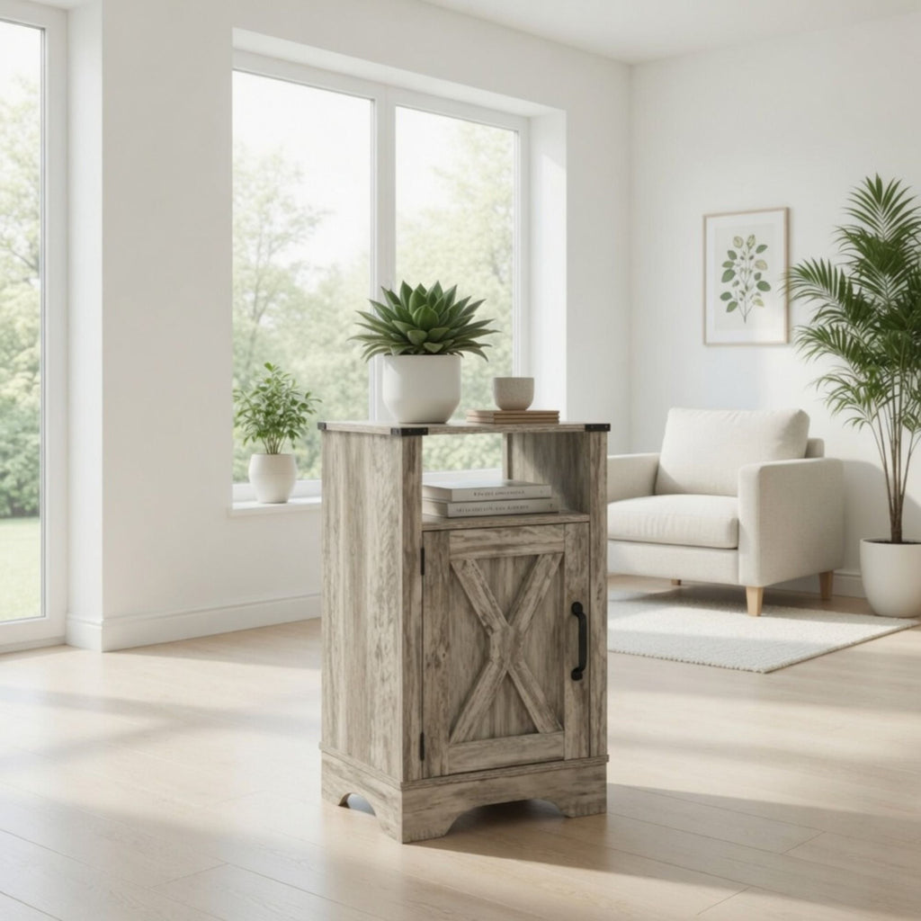 Farmhouse Nightstand with Charging Station & Storage - Multiple Colors
