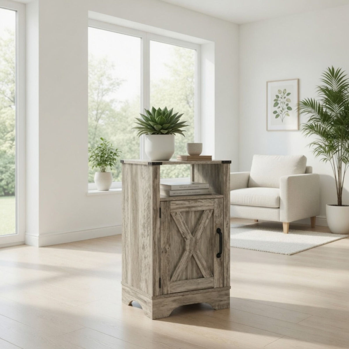Farmhouse Nightstand with Charging Station & Storage - Multiple Colors