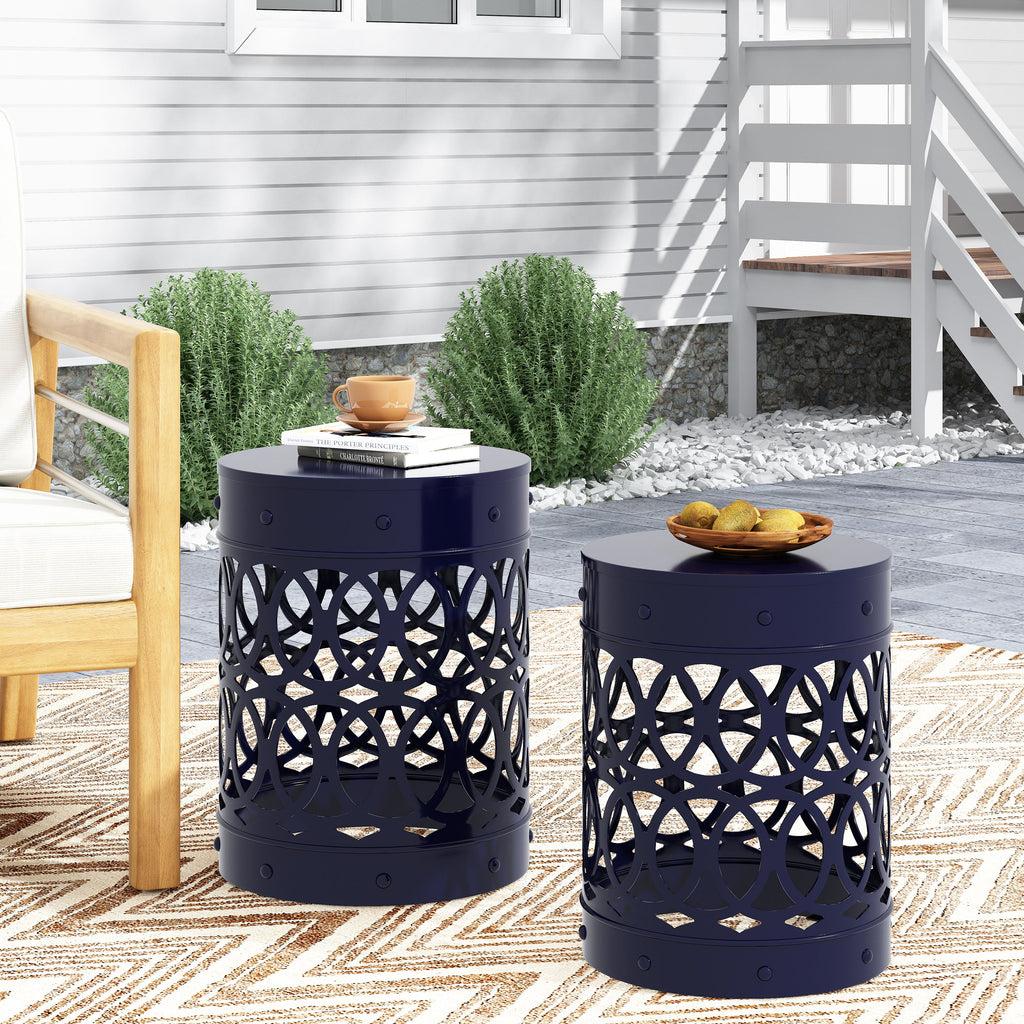 Navy Blue Outdoor Metal Set of 2 End Tables