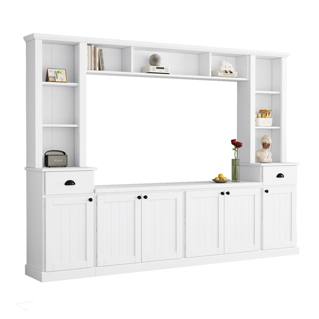 Minimalist Entertainment Wall Unit Set with Adjustable Bridge for TVs Up to 75" - White or Black