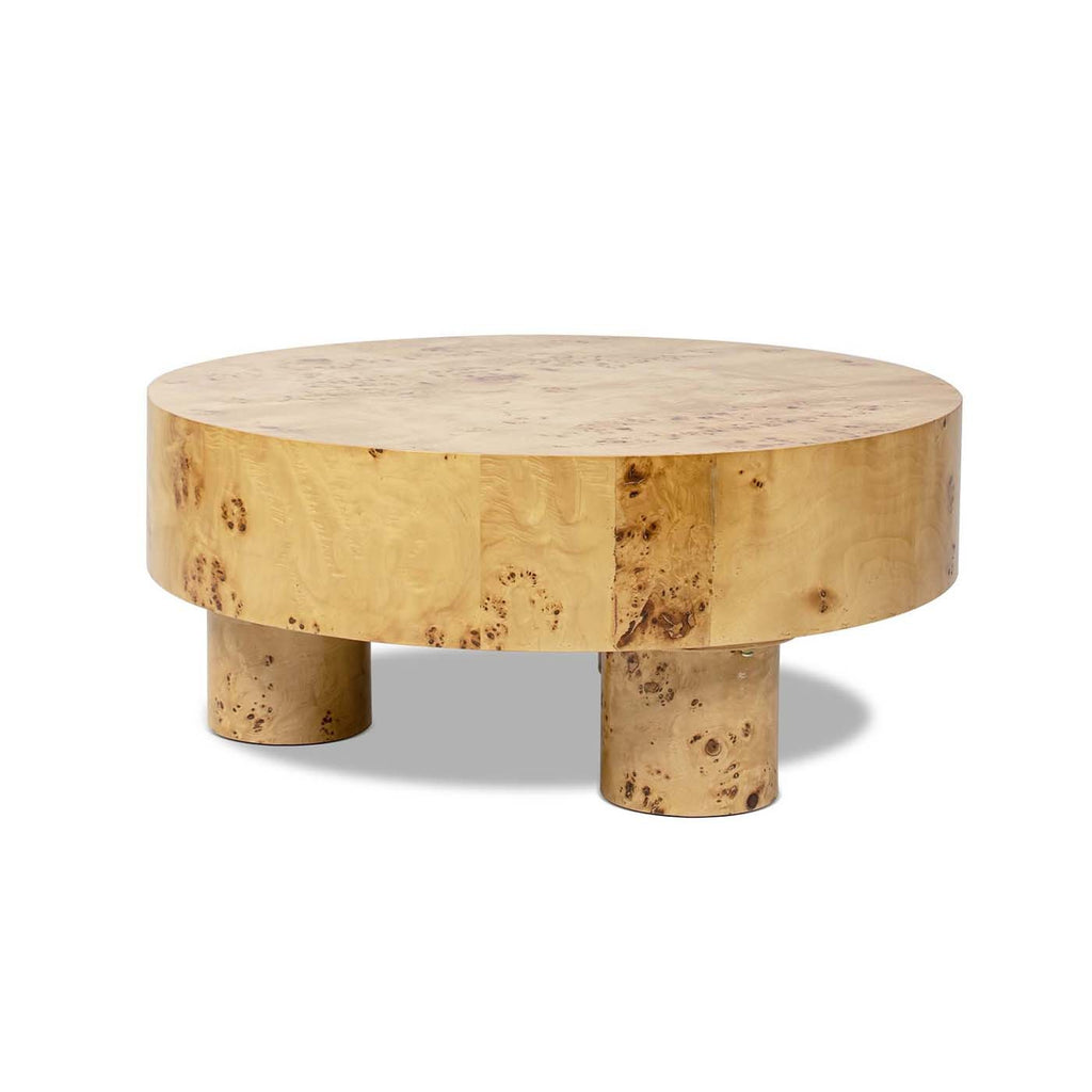 Nebula 35.5" Round Coffee Table with Pillar Legs - Warm Natural Brown Burl Wood