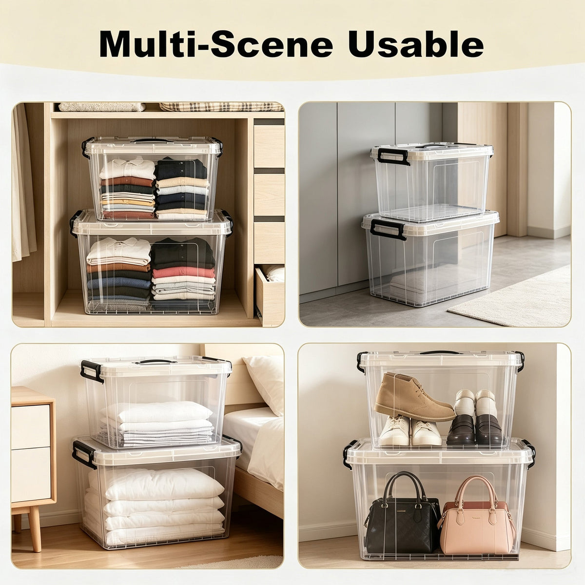 90 QT Plastic Storage Bins with Lids - 4 Pack, Heavy-Duty