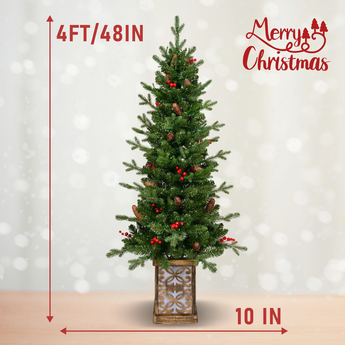 4FT Pre-Lit Christmas Tree with Warm Lights - Green