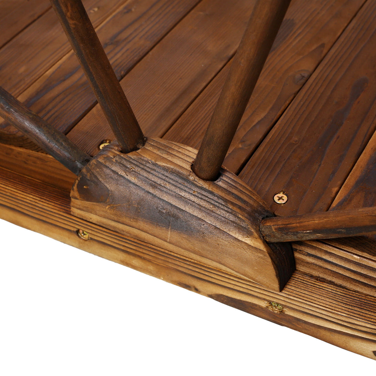 Wooden Garden Bridge Arc Footbridge With Half Wheel Railings Solid Fi - Brown
