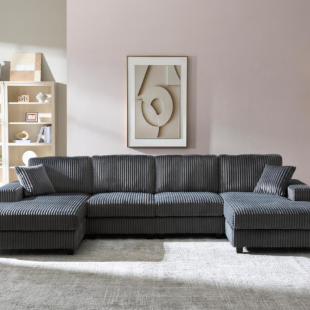 U-Shaped Convertible Sofa, 4 Seater Sectional with Storage Armrests - Multiple Colors