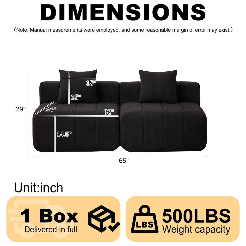 Modular Sectional Sofa with 2 Pillows – Symmetrical Design