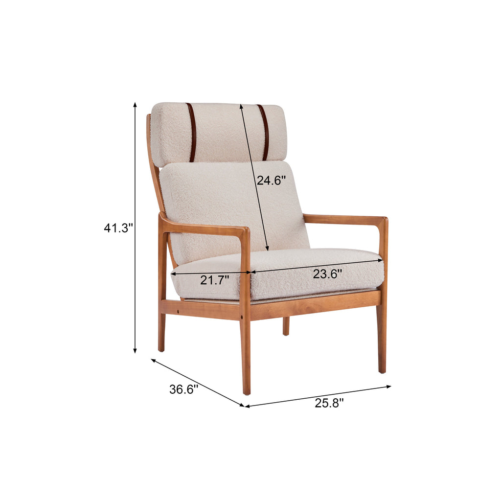 Mid Century Modern Accent Armchair with Solid Wood Frame - Light Gray or Beige