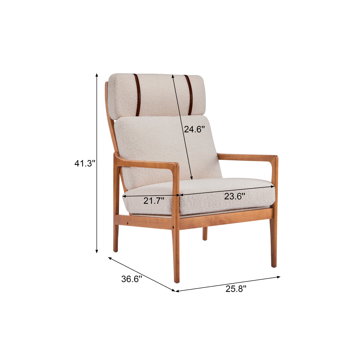 Mid Century Modern Accent Armchair with Solid Wood Frame - Light Gray or Beige
