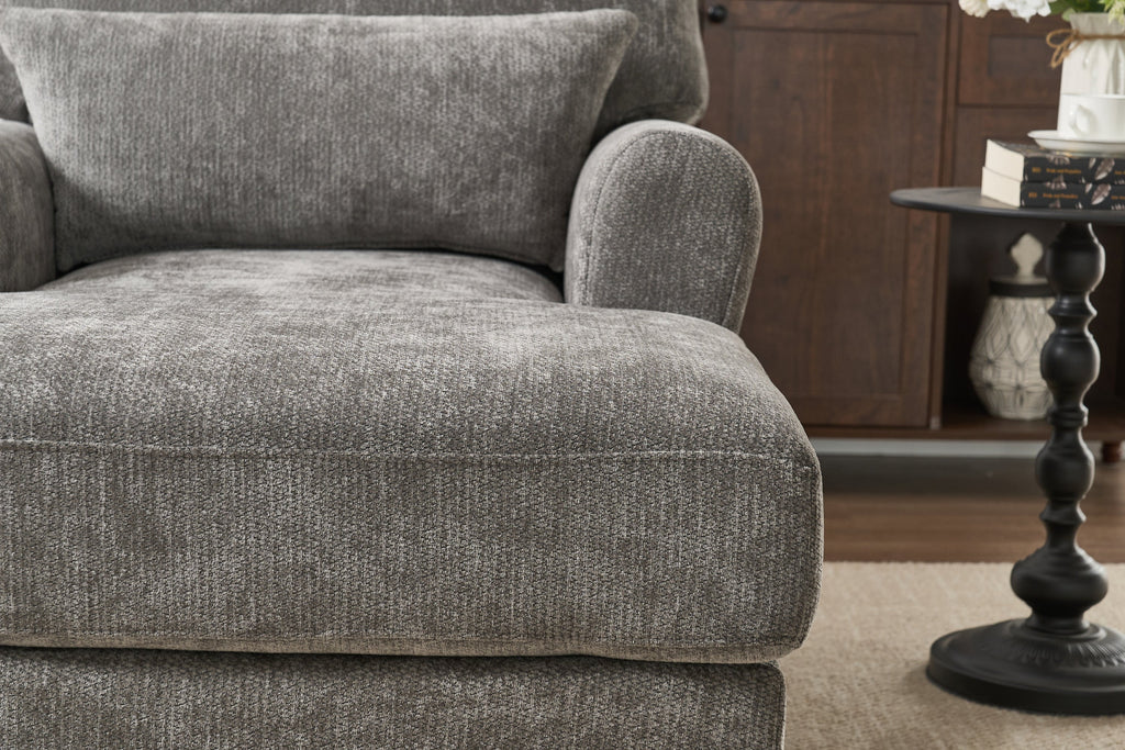 Modern Grey Upholstered Chaise Lounge Sofa Recliner with Solid Wood Frame - Grey