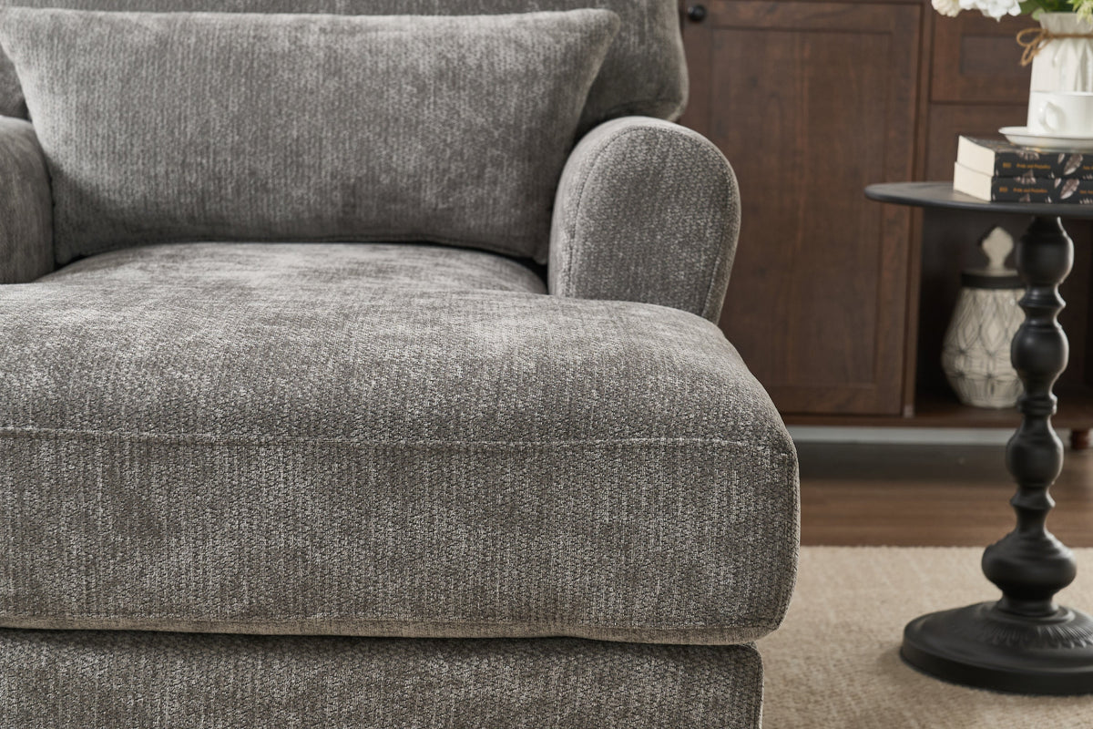 Modern Grey Upholstered Chaise Lounge Sofa Recliner with Solid Wood Frame - Grey