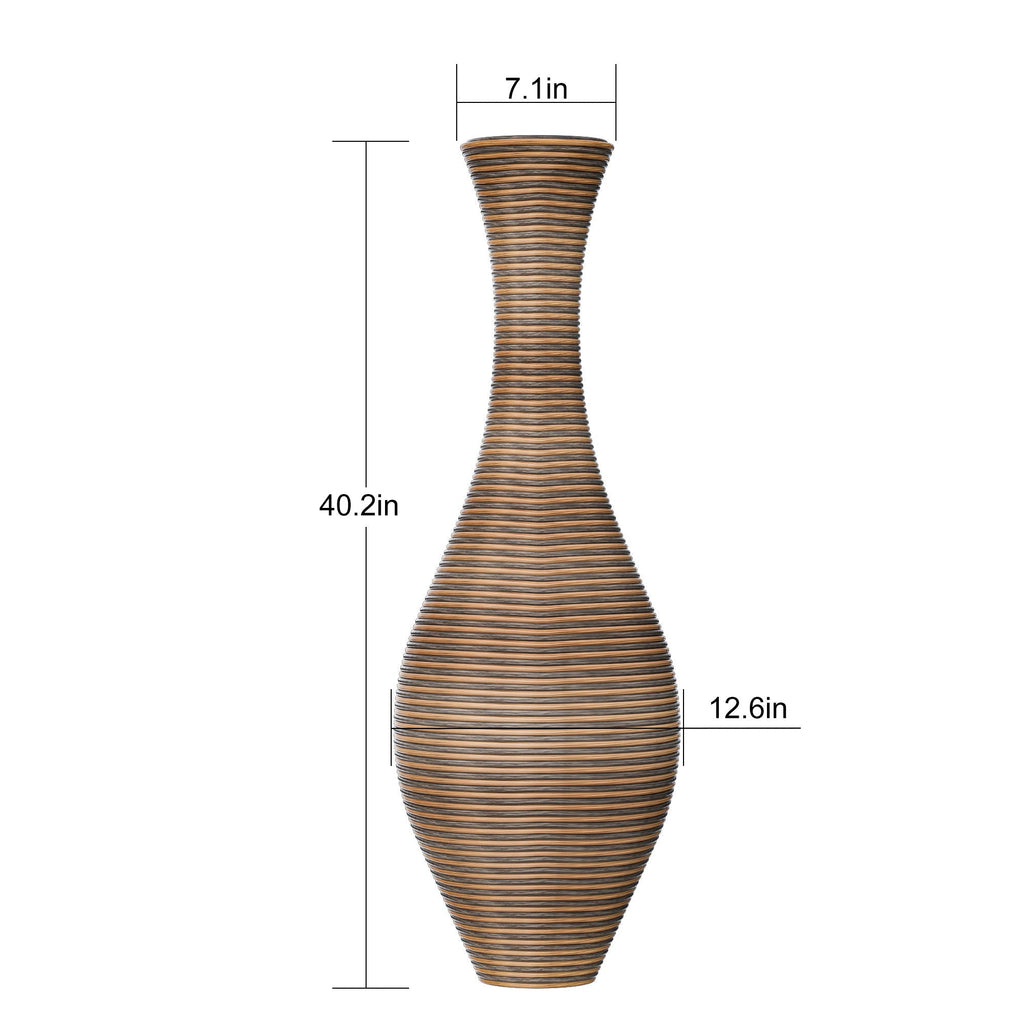 Tall Artificial Rattan Floor Vase with Artistic Design - Beige / Gray