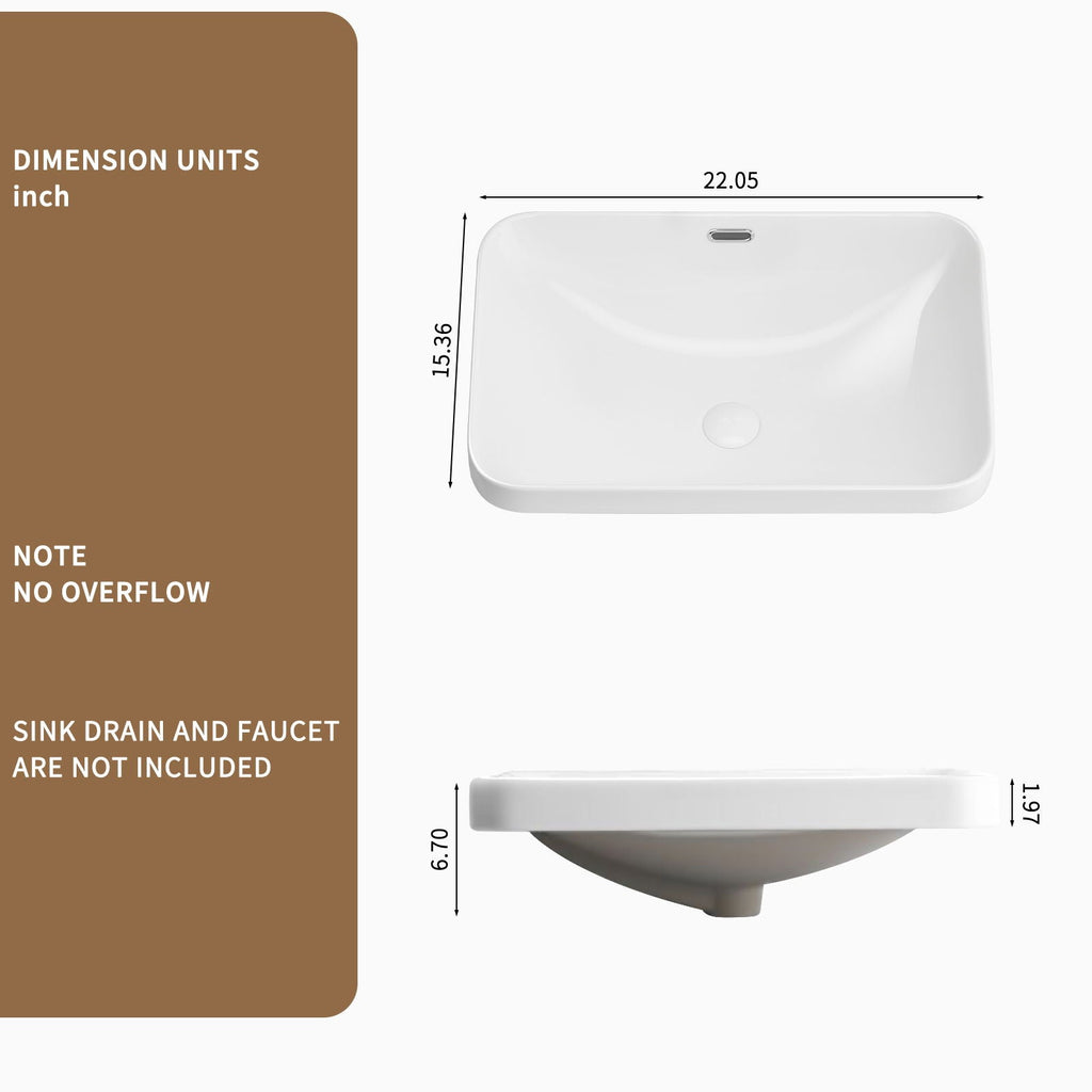 Undermount Bathroom Sink with Seamless Integration - Milk White
