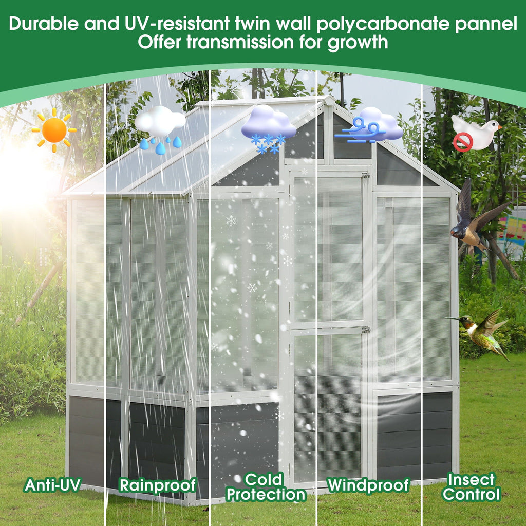 Wooden Greenhouse with Polycarbonate Panels - White / Gray