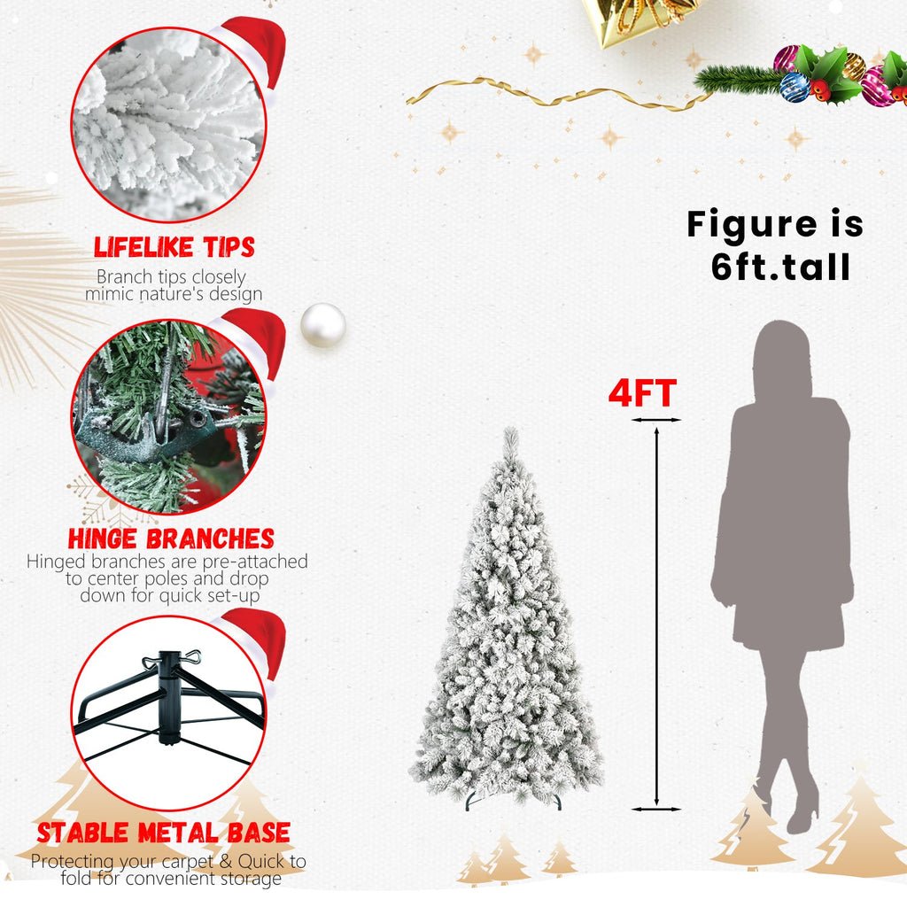 4FT Flocked Christmas Tree with 350 Tips and Metal Stand